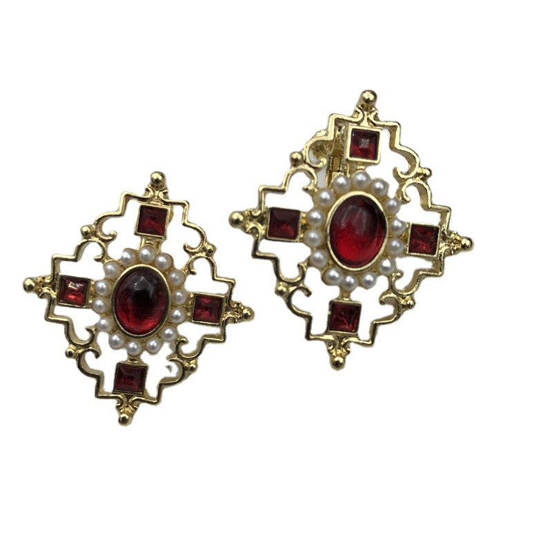 Retro Quadrilateral Drop Earrings For Women In Alloy With Crystal Inlay, Featuring 925 Sterling Silver Studs