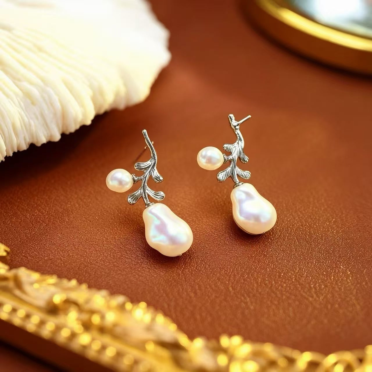 Asymmetrical Tree Drop Earrings For Unisex Featuring Zinc Alloy With 925 Sterling Silver Studs In Silver