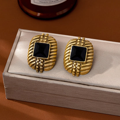 Water Droplets Stud Earrings For Unisex Featuring Dyed Black Zinc Alloy With Electroplated Finish And 925 Sterling Silver Ear Pins