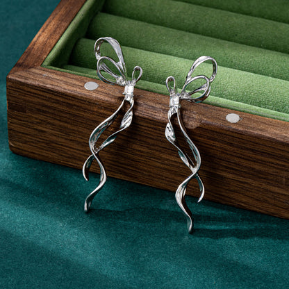 Unisex Bow Tie Tassel Earrings For Stud Earrings Featuring 925 Sterling Silver Ear Pins And Zinc Alloy In Silver