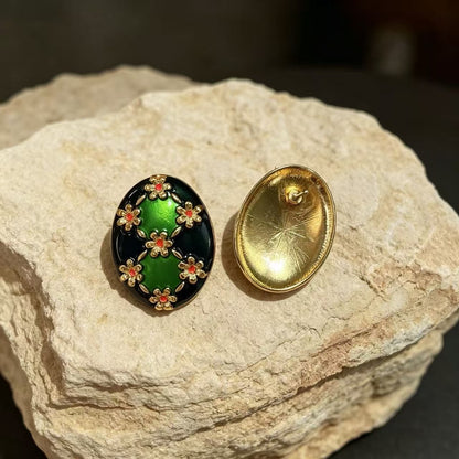 Color Block Stud Earrings For Women In Red Alloy Featuring Electroplated Finish With 925 Sterling Silver Ear Pins