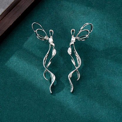 Unisex Bow Tie Tassel Earrings For Stud Earrings Featuring 925 Sterling Silver Ear Pins And Zinc Alloy In Silver