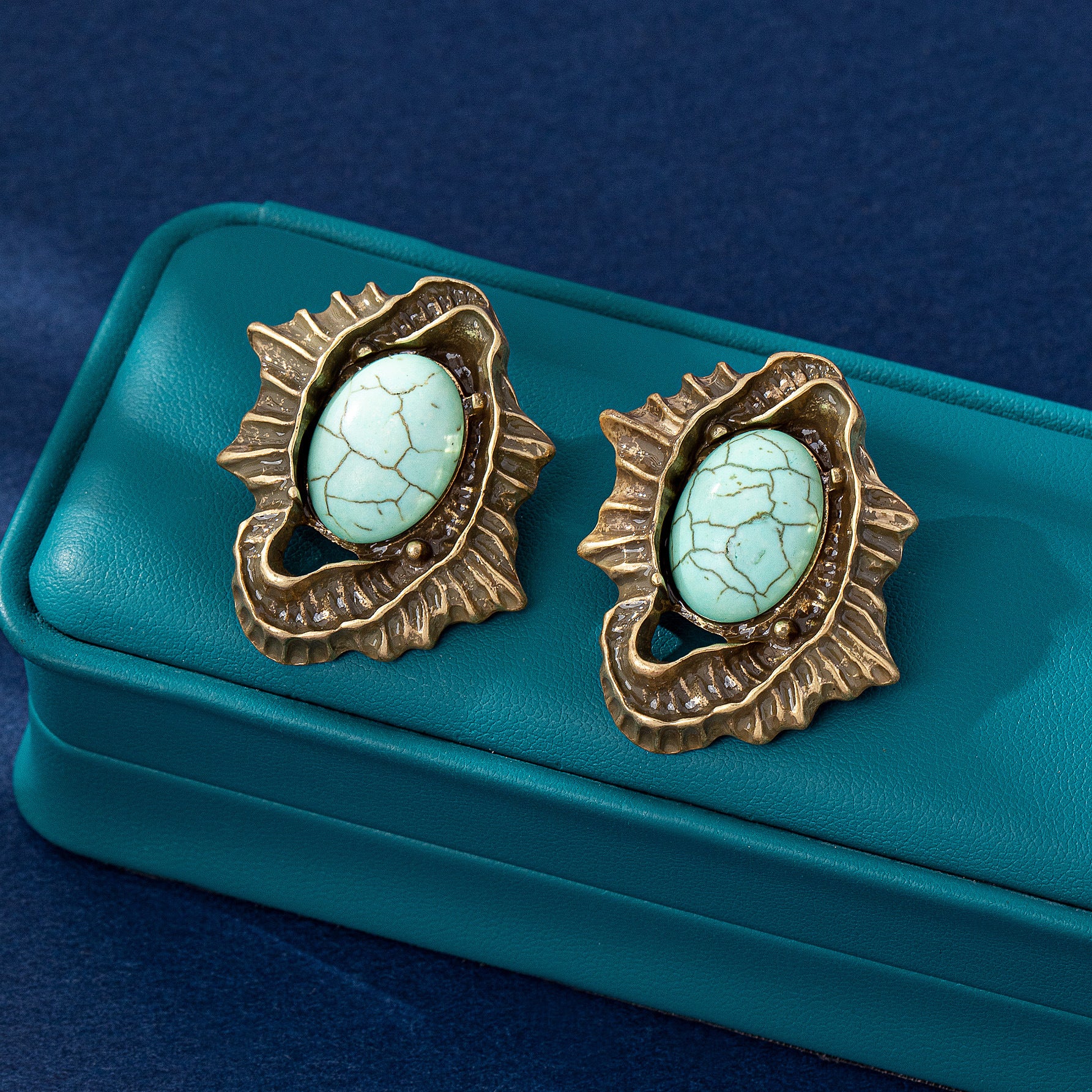 Water Droplets Stud Earrings For Unisex Featuring Electroplated Zinc Alloy With Turquoise Inlay And 925 Sterling Silver Posts