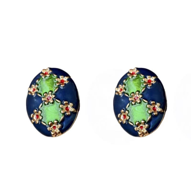 Color Block Stud Earrings For Women In Red Alloy Featuring Electroplated Finish With 925 Sterling Silver Ear Pins