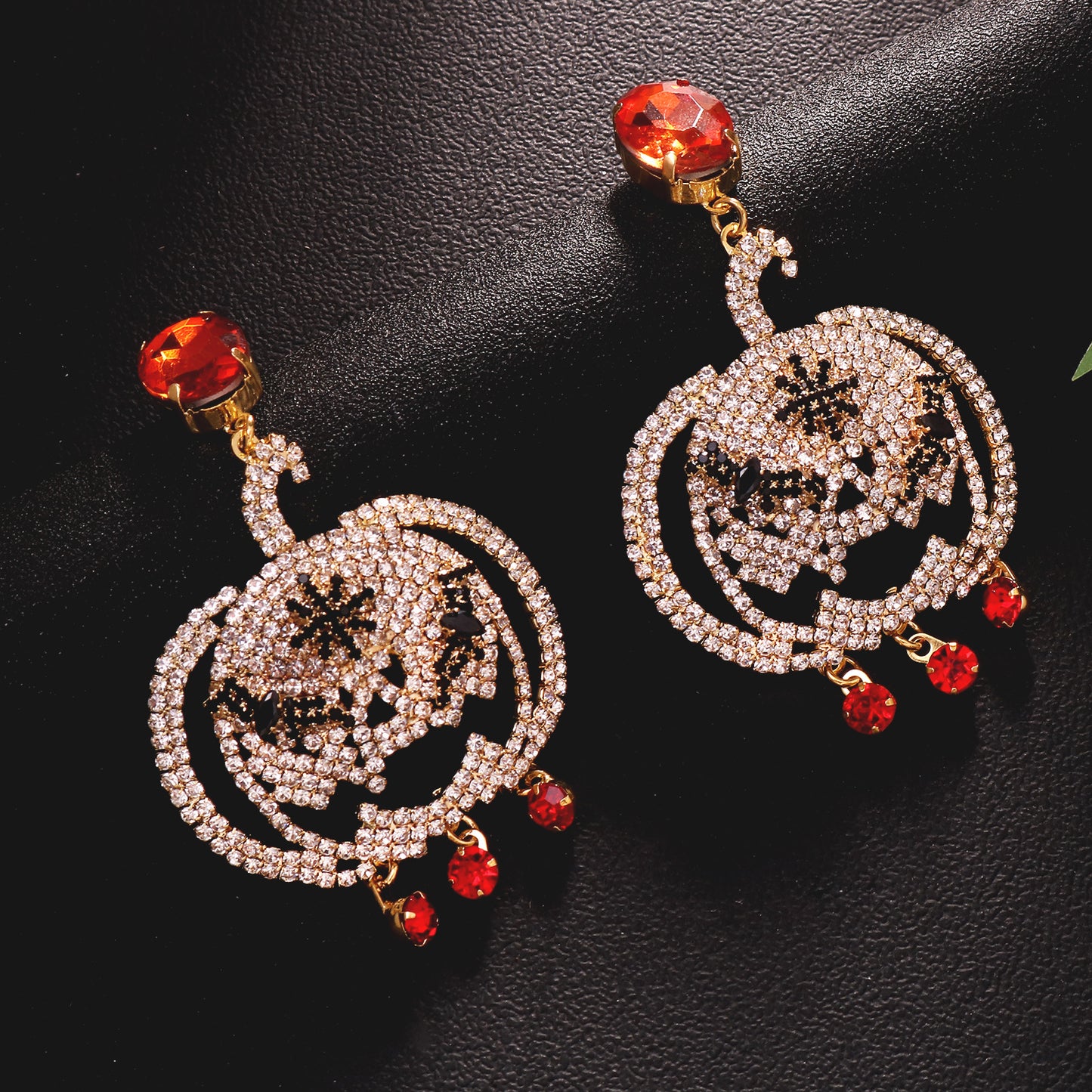 Pumpkin Silver Earrings For Women In Copper Alloy With Rhinestones, Electroplated Finish And 925 Sterling Silver Posts