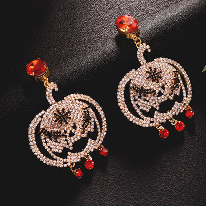 Pumpkin Silver Earrings For Women In Copper Alloy With Rhinestones, Electroplated Finish And 925 Sterling Silver Posts