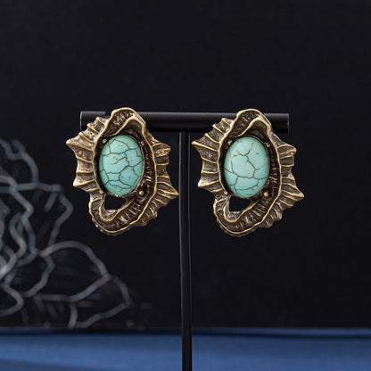 Water Droplets Stud Earrings For Unisex Featuring Electroplated Zinc Alloy With Turquoise Inlay And 925 Sterling Silver Posts