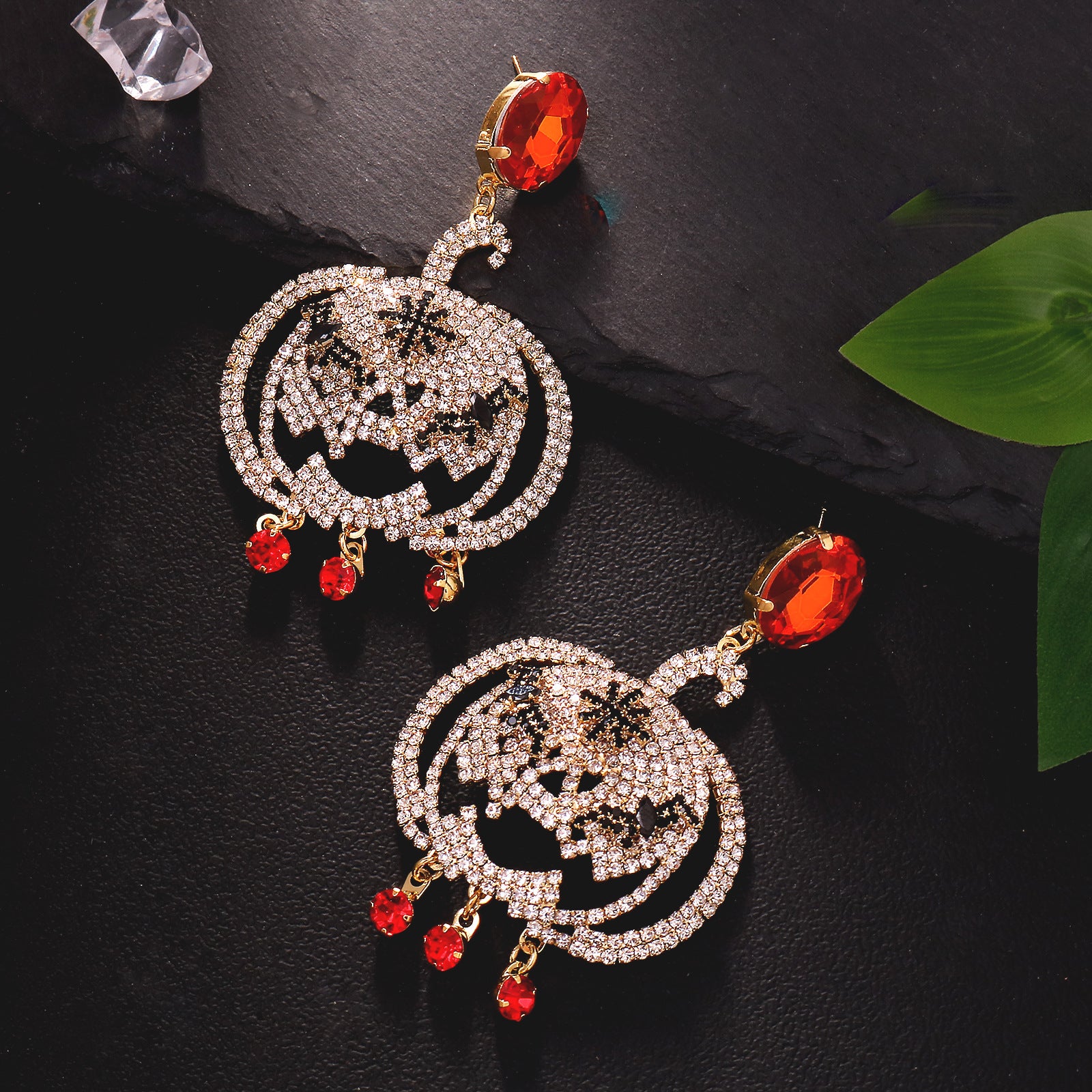 Pumpkin Silver Earrings For Women In Copper Alloy With Rhinestones, Electroplated Finish And 925 Sterling Silver Posts
