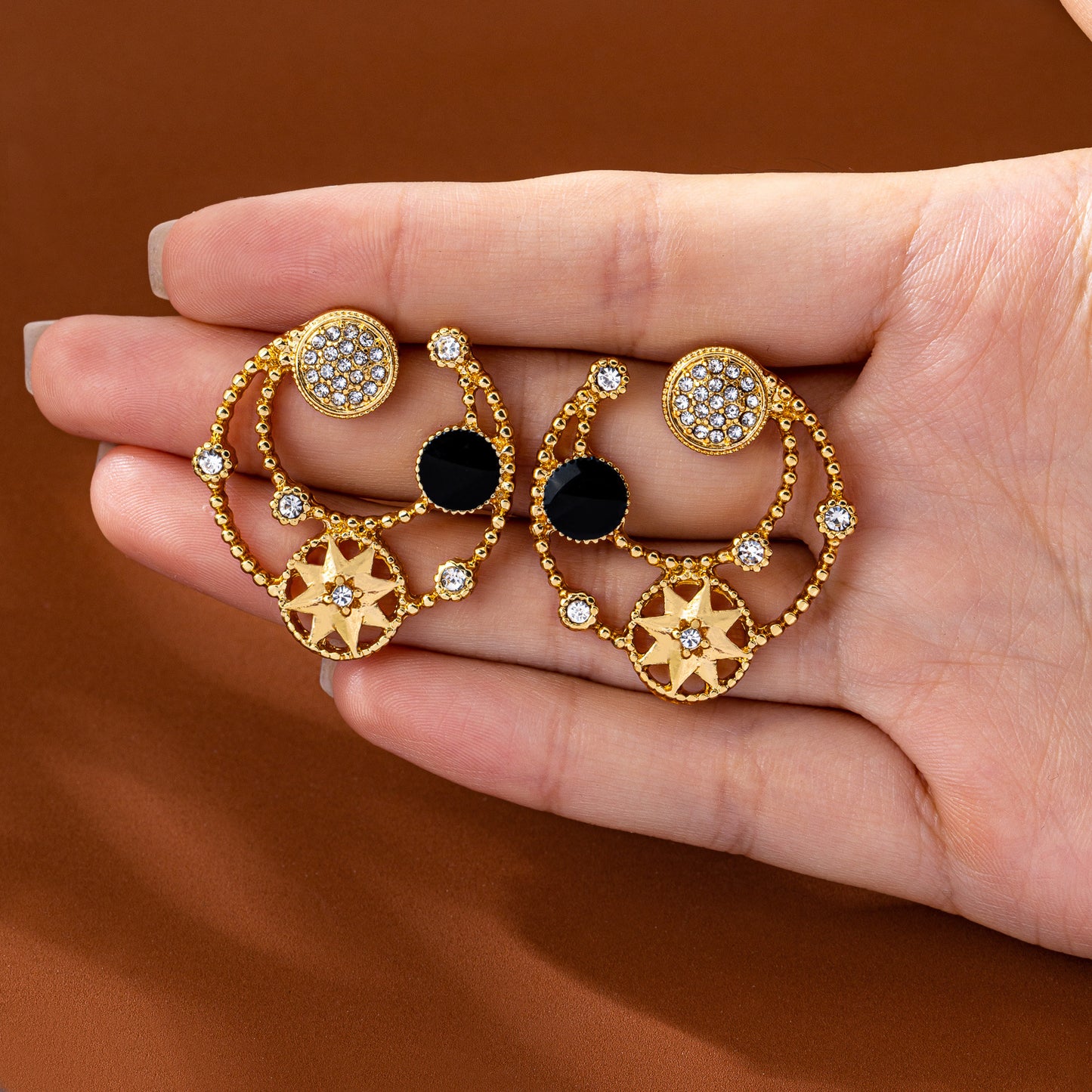 Starburst Stud Earrings For Unisex Featuring Electroplated Zinc Alloy With 925 Sterling Silver Posts And Zircon Inlay