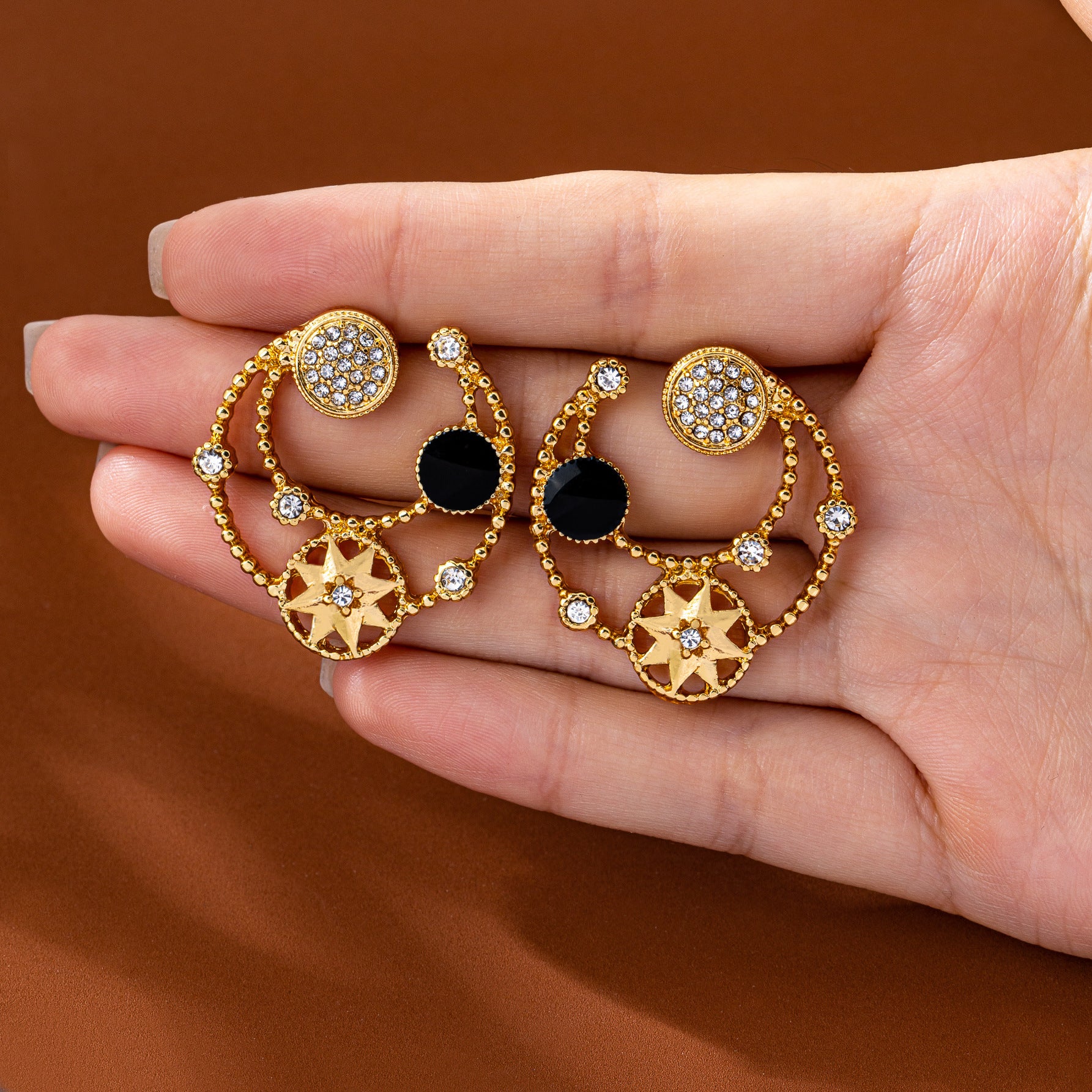 Starburst Stud Earrings For Unisex Featuring Electroplated Zinc Alloy With 925 Sterling Silver Posts And Zircon Inlay