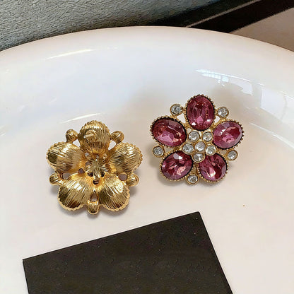 Maillard Style Flowers Stud Earrings For Women In Natural Pink Zinc Alloy With Crystal Inlay