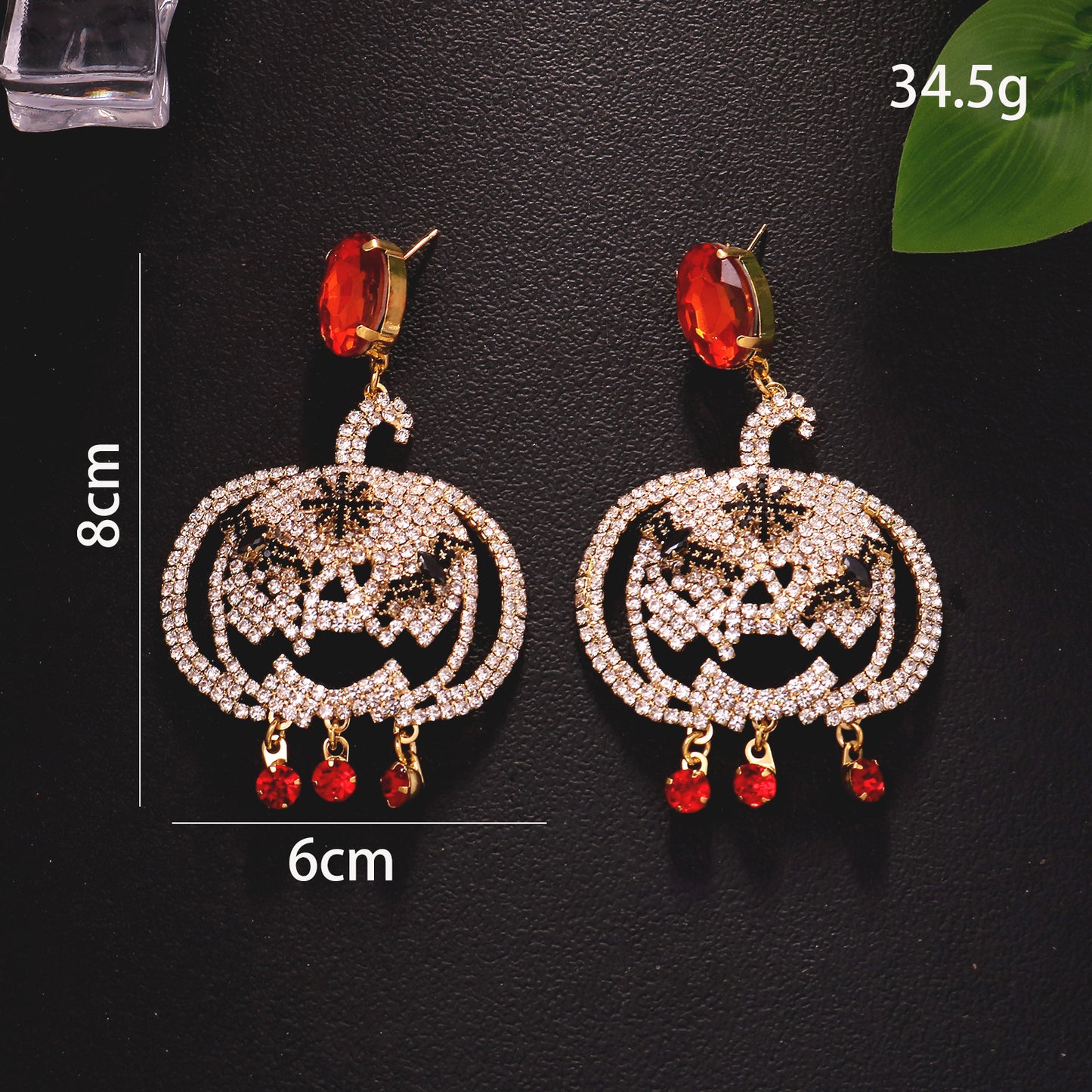 Pumpkin Silver Earrings For Women In Copper Alloy With Rhinestones, Electroplated Finish And 925 Sterling Silver Posts