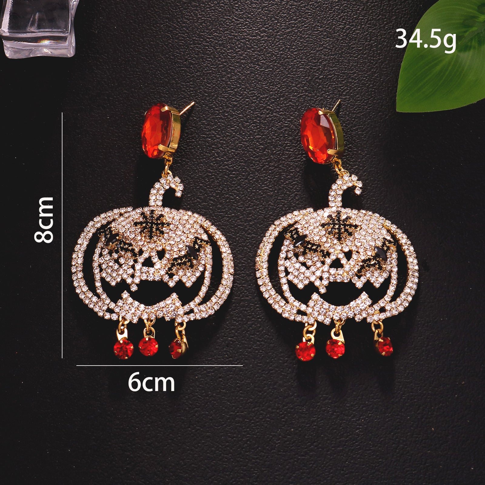 Pumpkin Silver Earrings For Women In Copper Alloy With Rhinestones, Electroplated Finish And 925 Sterling Silver Posts
