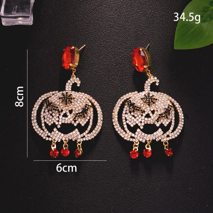 Pumpkin Silver Earrings For Women In Copper Alloy With Rhinestones, Electroplated Finish And 925 Sterling Silver Posts