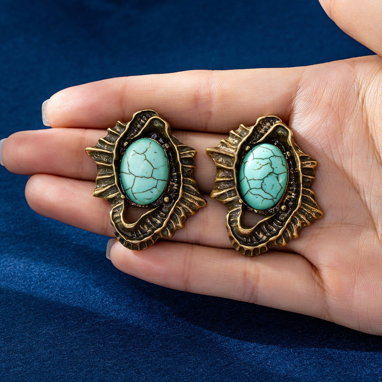 Water Droplets Stud Earrings For Unisex Featuring Electroplated Zinc Alloy With Turquoise Inlay And 925 Sterling Silver Posts