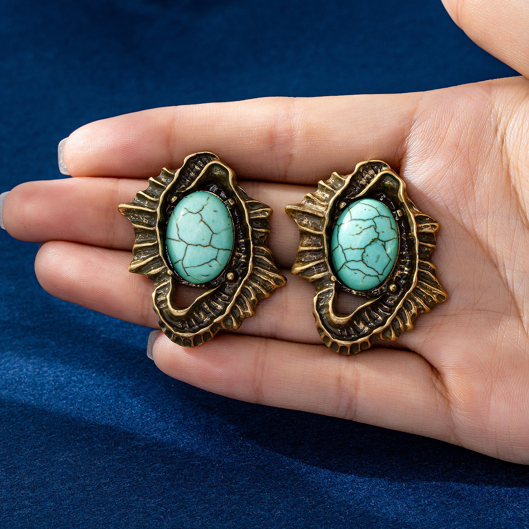 Water Droplets Stud Earrings For Unisex Featuring Electroplated Zinc Alloy With Turquoise Inlay And 925 Sterling Silver Posts