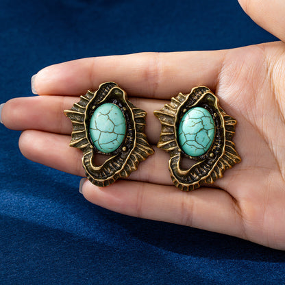 Water Droplets Stud Earrings For Unisex Featuring Electroplated Zinc Alloy With Turquoise Inlay And 925 Sterling Silver Posts
