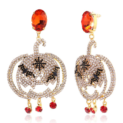 Pumpkin Silver Earrings For Women In Copper Alloy With Rhinestones, Electroplated Finish And 925 Sterling Silver Posts