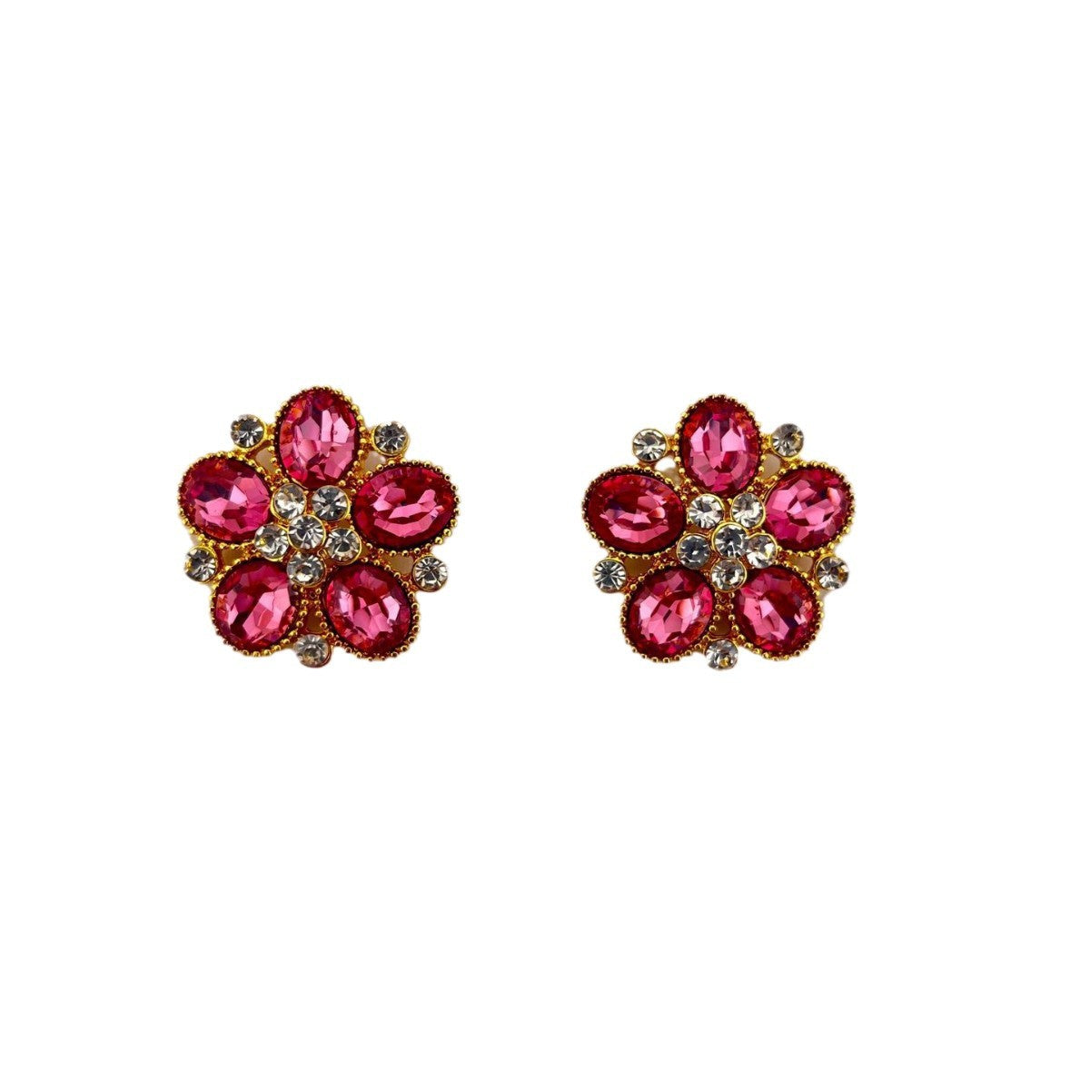 Maillard Style Flowers Stud Earrings For Women In Natural Pink Zinc Alloy With Crystal Inlay