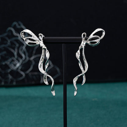 Unisex Bow Tie Tassel Earrings For Stud Earrings Featuring 925 Sterling Silver Ear Pins And Zinc Alloy In Silver