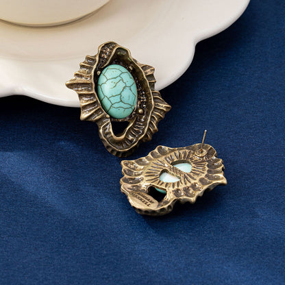 Water Droplets Stud Earrings For Unisex Featuring Electroplated Zinc Alloy With Turquoise Inlay And 925 Sterling Silver Posts
