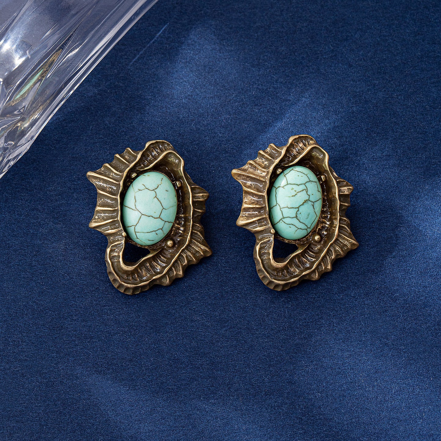 Water Droplets Stud Earrings For Unisex Featuring Electroplated Zinc Alloy With Turquoise Inlay And 925 Sterling Silver Posts