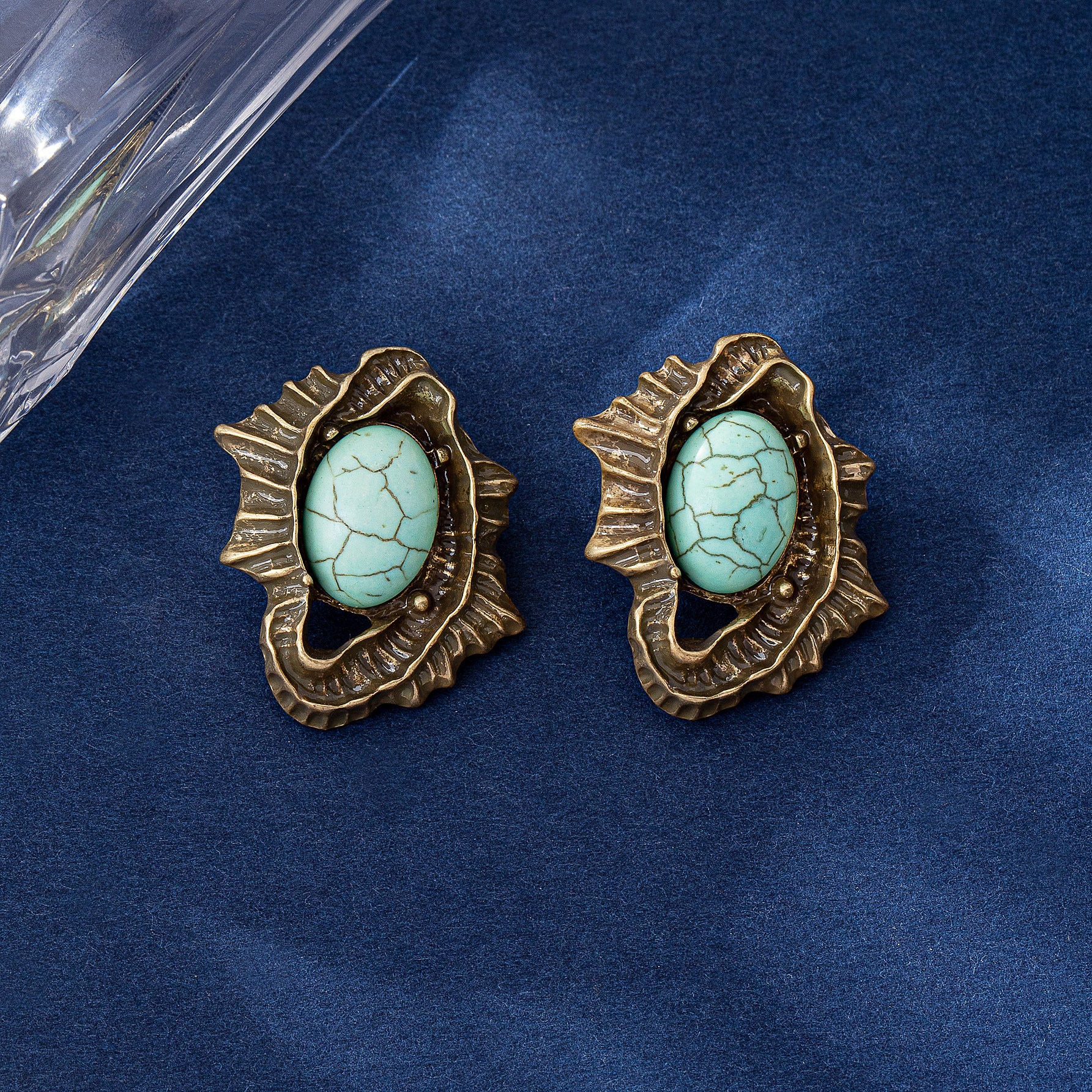 Water Droplets Stud Earrings For Unisex Featuring Electroplated Zinc Alloy With Turquoise Inlay And 925 Sterling Silver Posts
