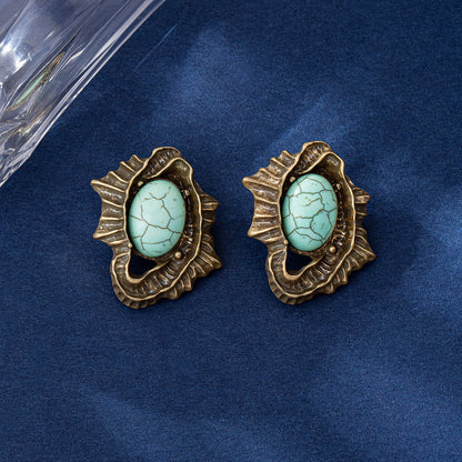 Water Droplets Stud Earrings For Unisex Featuring Electroplated Zinc Alloy With Turquoise Inlay And 925 Sterling Silver Posts