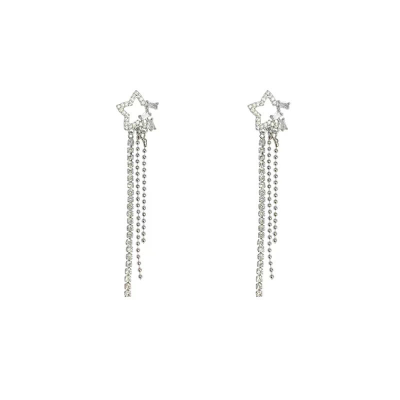 Tassel Clip Earrings For Women Featuring Electroplated Alloy With 925 Sterling Silver Studs