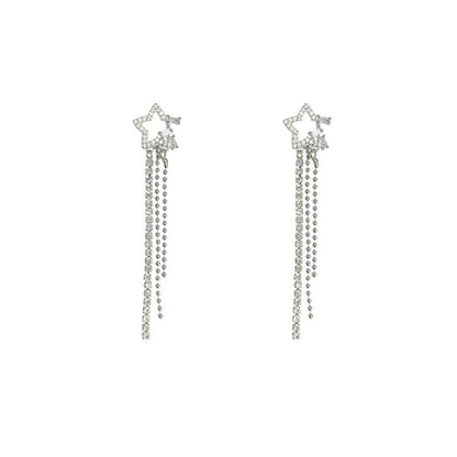 Tassel Clip Earrings For Women Featuring Electroplated Alloy With 925 Sterling Silver Studs