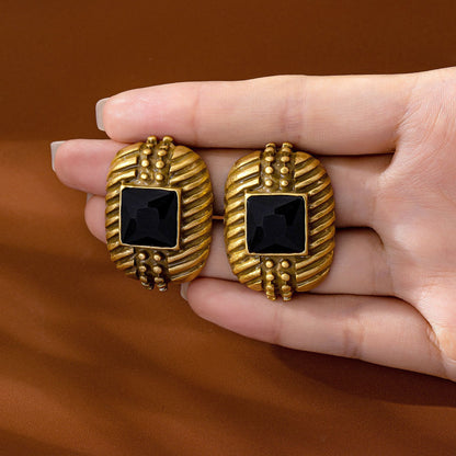 Water Droplets Stud Earrings For Unisex Featuring Dyed Black Zinc Alloy With Electroplated Finish And 925 Sterling Silver Ear Pins