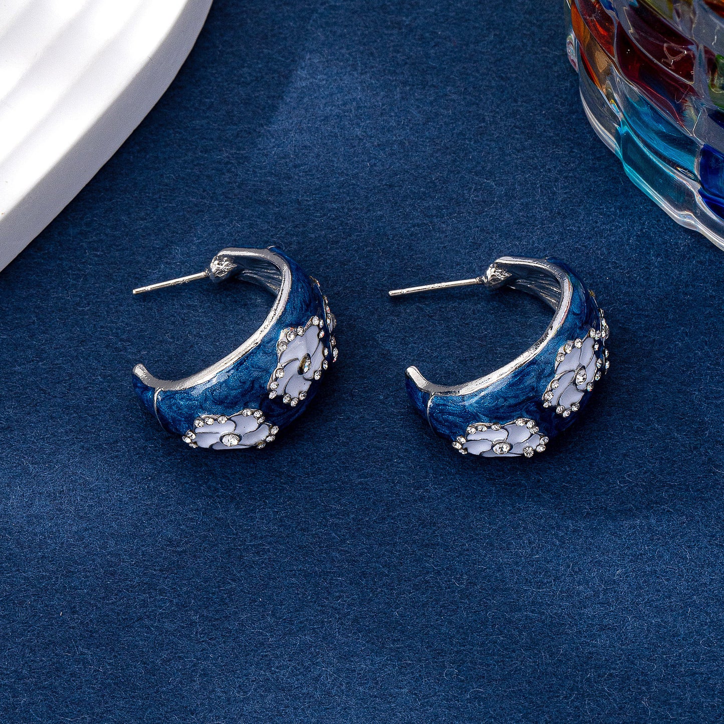 Blue Flowers Earrings For Women Featuring Electroplated Zinc Alloy With 925 Sterling Silver Stud Posts