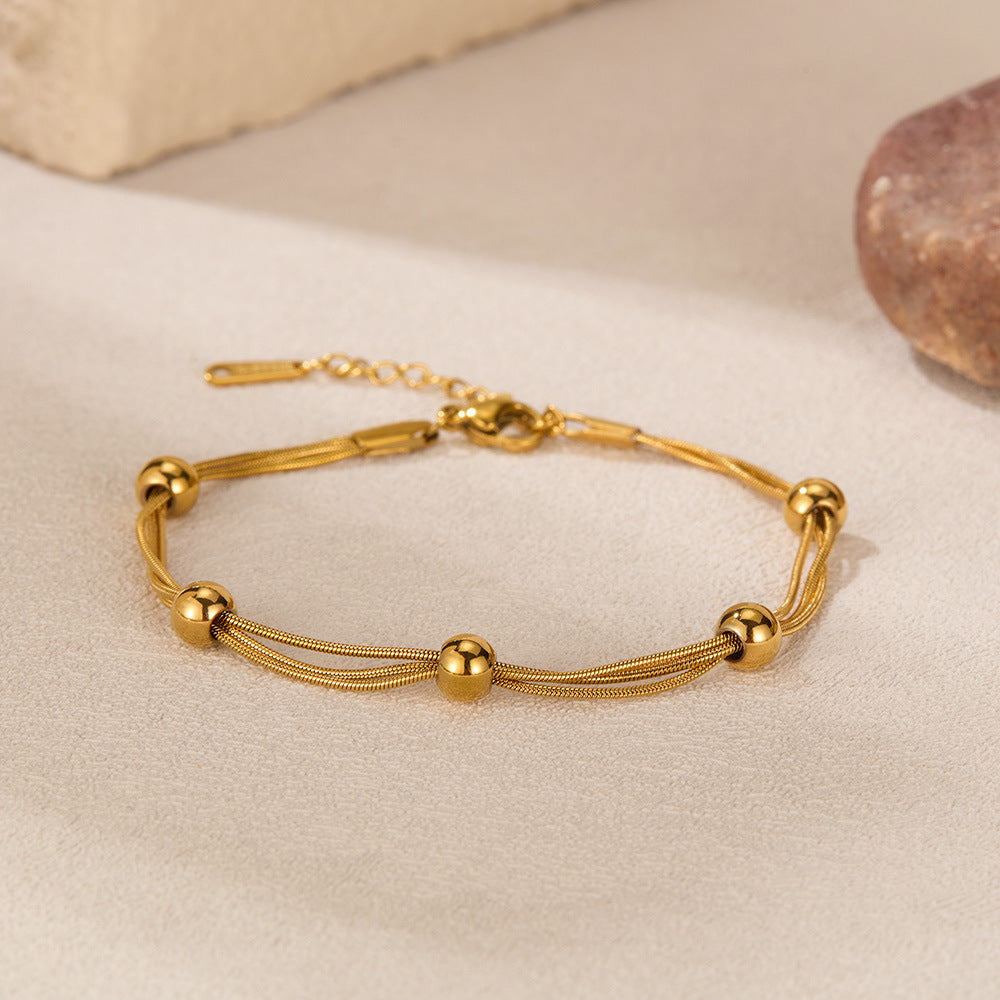 Circle Pattern Bracelet For Women In Simple Style, Made Of Titanium Steel With 18K Real Gold Electroplated Plating