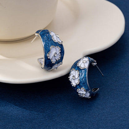 Blue Flowers Earrings For Women Featuring Electroplated Zinc Alloy With 925 Sterling Silver Stud Posts