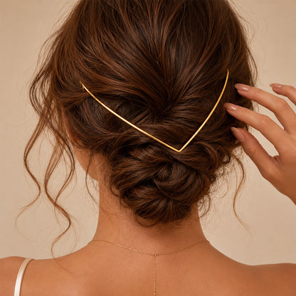 Simple Style V Shape Hair Comb For Women In Silver Metal, Perfect For Wedding Season