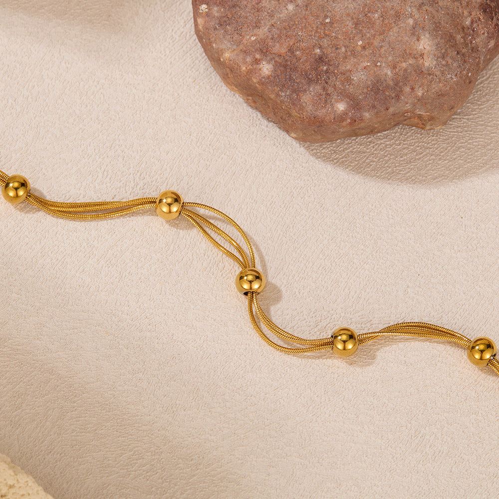 Circle Pattern Bracelet For Women In Simple Style, Made Of Titanium Steel With 18K Real Gold Electroplated Plating