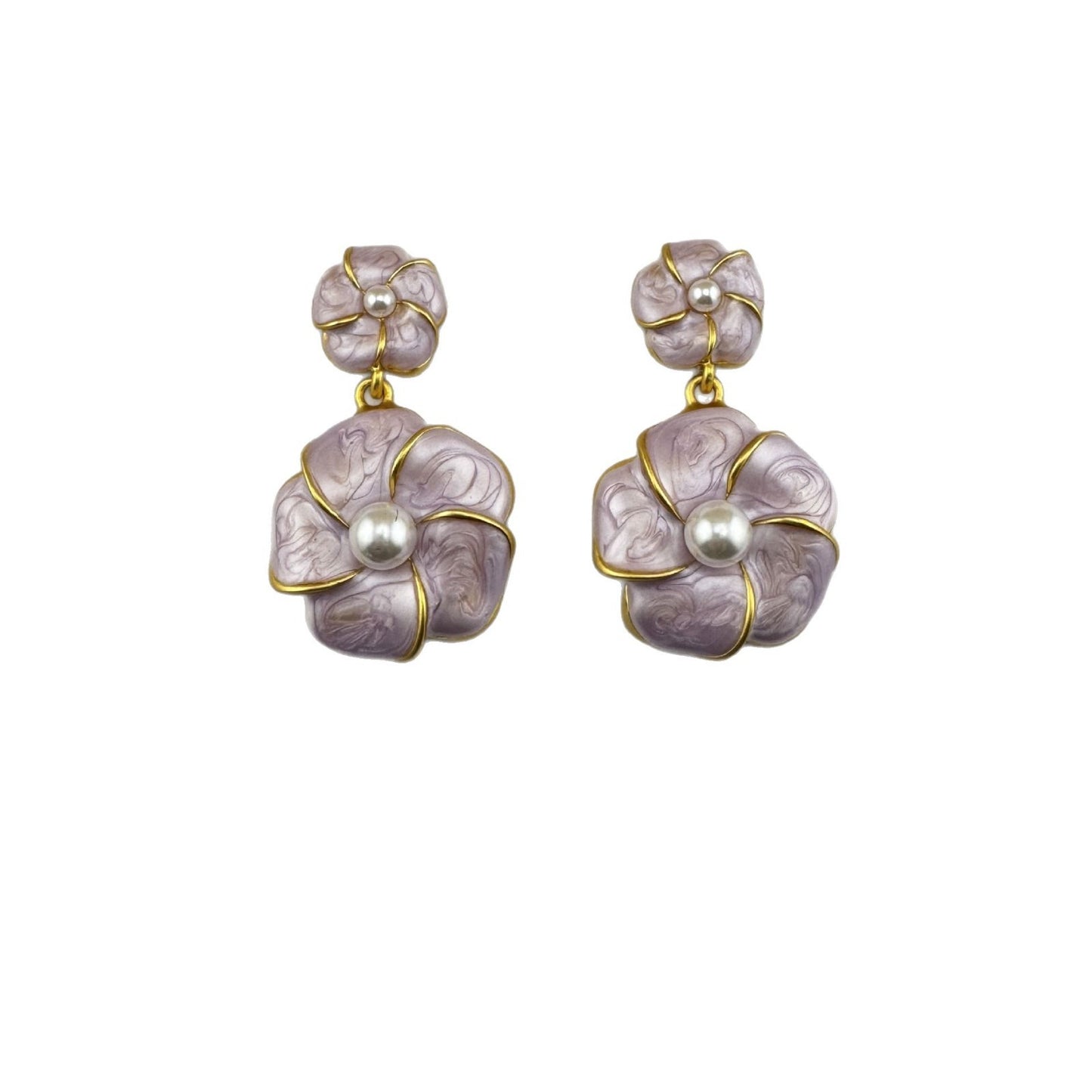 Unisex Flowers Stud Earrings For Everyday Wear Featuring Dyed Black Enamel And 925 Sterling Silver Alloy Posts