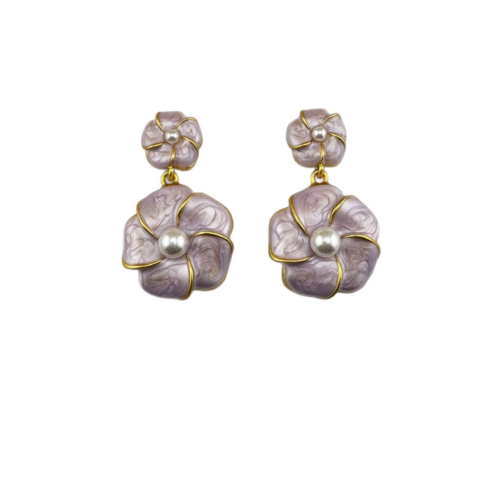 Unisex Flowers Stud Earrings For Everyday Wear Featuring Dyed Black Enamel And 925 Sterling Silver Alloy Posts