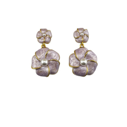 Unisex Flowers Stud Earrings For Everyday Wear Featuring Dyed Black Enamel And 925 Sterling Silver Alloy Posts