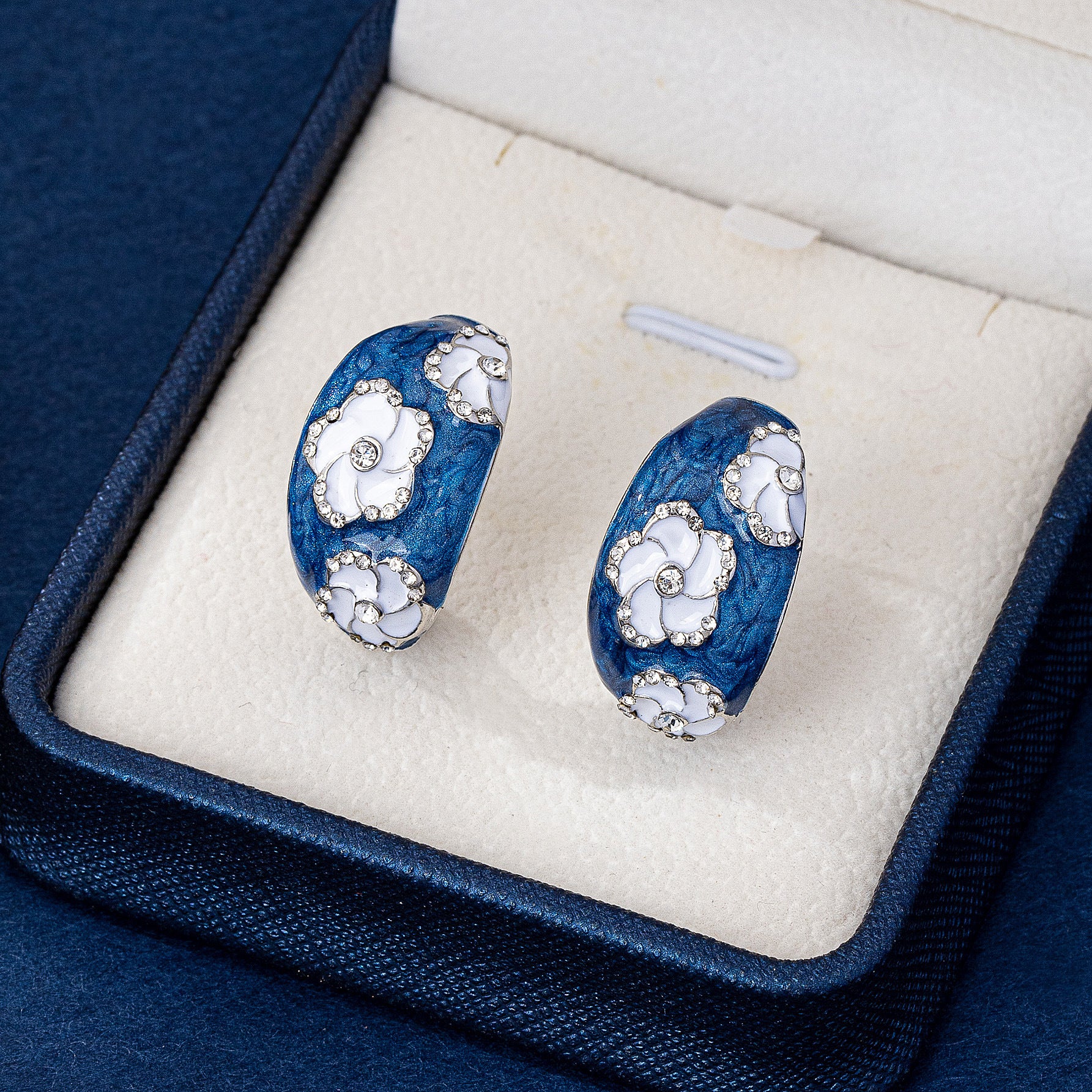 Blue Flowers Earrings For Women Featuring Electroplated Zinc Alloy With 925 Sterling Silver Stud Posts