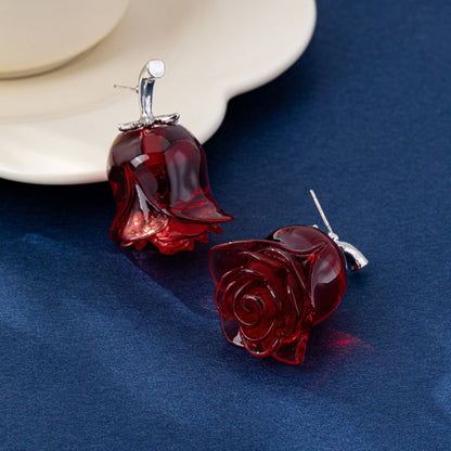 Rose For Stud Earrings In Red Featuring 925 Sterling Silver Posts With Design For Unisex