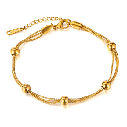 Circle Pattern Bracelet For Women In Simple Style, Made Of Titanium Steel With 18K Real Gold Electroplated Plating