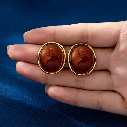 Oval Stud Earrings For Unisex Featuring Zinc Alloy With Resin Inlay And 925 Sterling Silver Posts In Simple Style