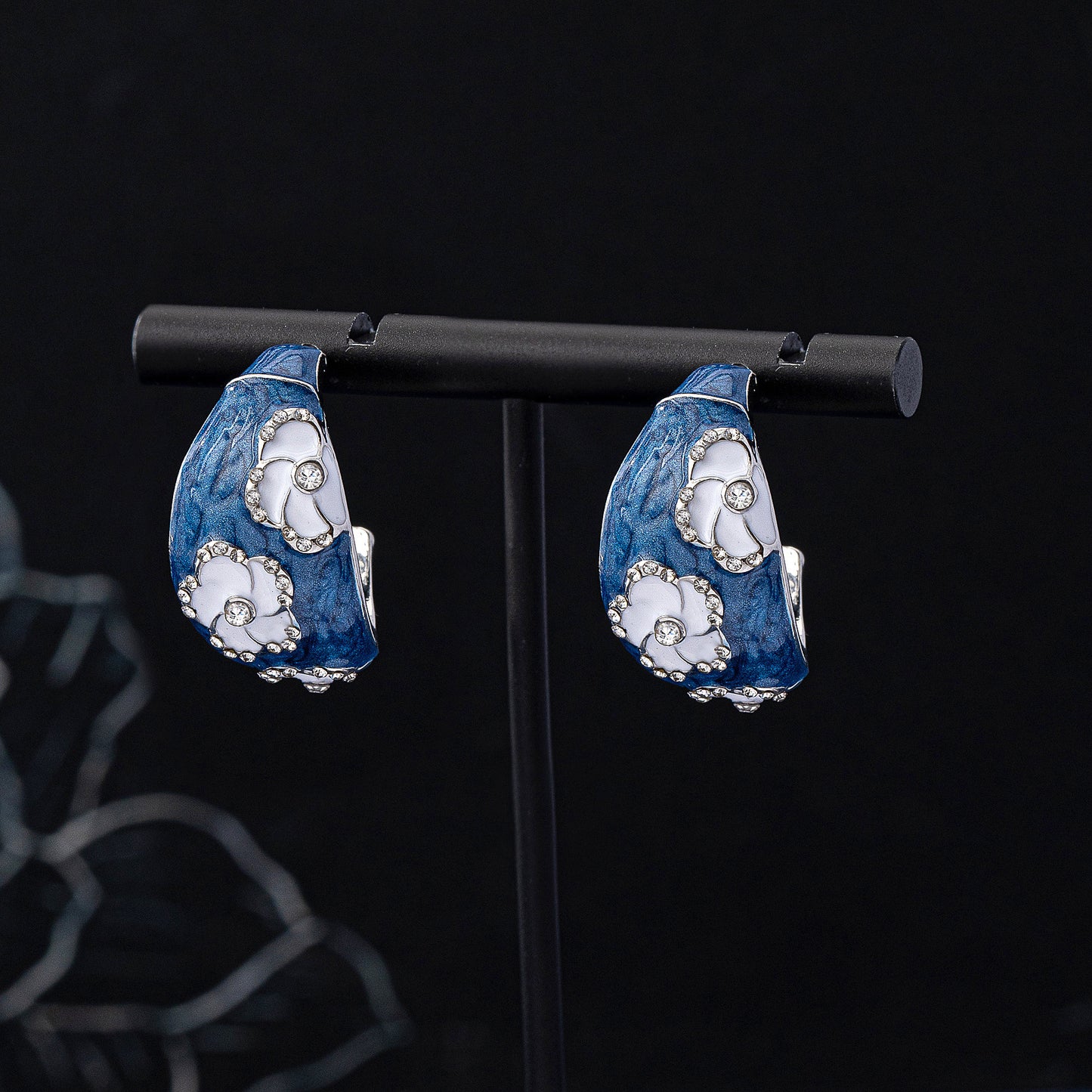 Blue Flowers Earrings For Women Featuring Electroplated Zinc Alloy With 925 Sterling Silver Stud Posts