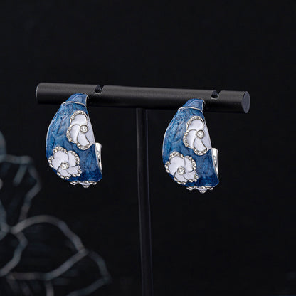 Blue Flowers Earrings For Women Featuring Electroplated Zinc Alloy With 925 Sterling Silver Stud Posts