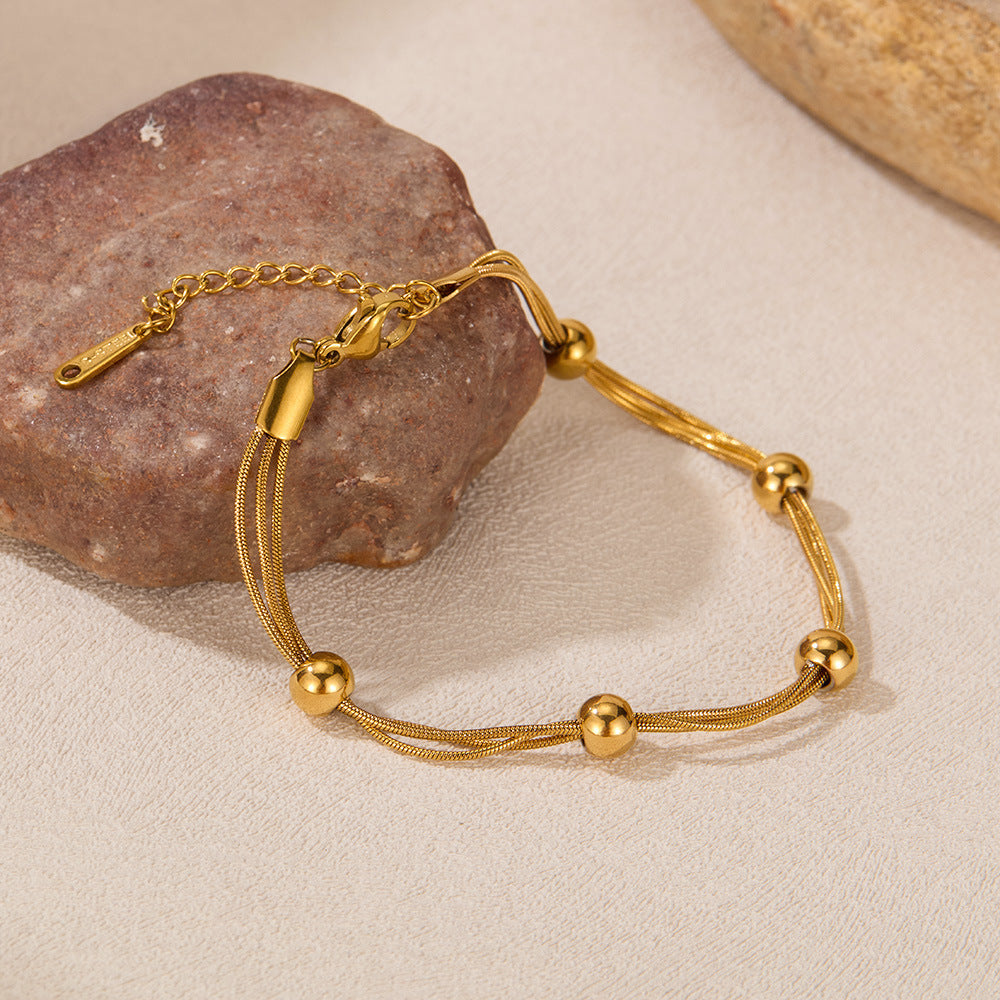 Circle Pattern Bracelet For Women In Simple Style, Made Of Titanium Steel With 18K Real Gold Electroplated Plating