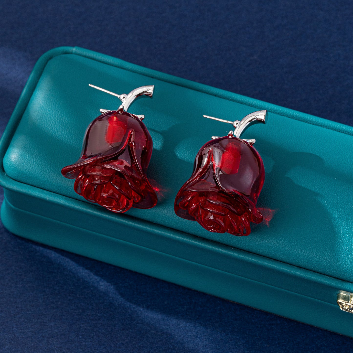 Rose For Stud Earrings In Red Featuring 925 Sterling Silver Posts With Design For Unisex