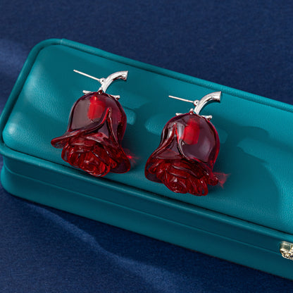 Rose For Stud Earrings In Red Featuring 925 Sterling Silver Posts With Design For Unisex
