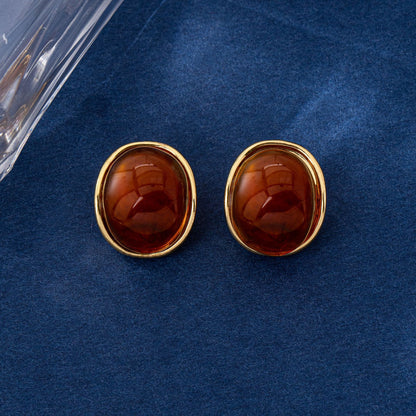 Oval Stud Earrings For Unisex Featuring Zinc Alloy With Resin Inlay And 925 Sterling Silver Posts In Simple Style