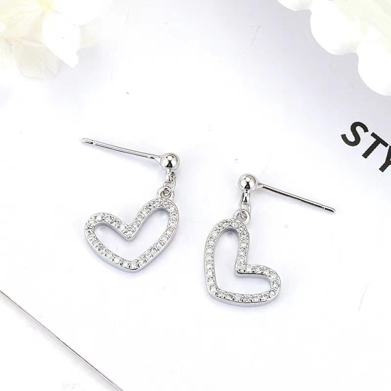 Heart Shape Stud Earrings In With Copper And Zircon Inlay, Featuring 925 Sterling Silver Posts For Women